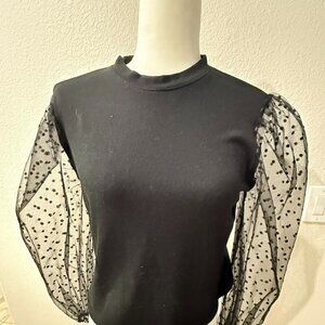 Puff Sheer Sleeve Dot Blouse [Sz.L]
